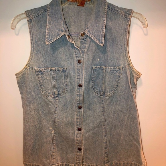 Anne Kline denim size 6 sleeveless shirt. Bleached out natural design - Picture 1 of 15